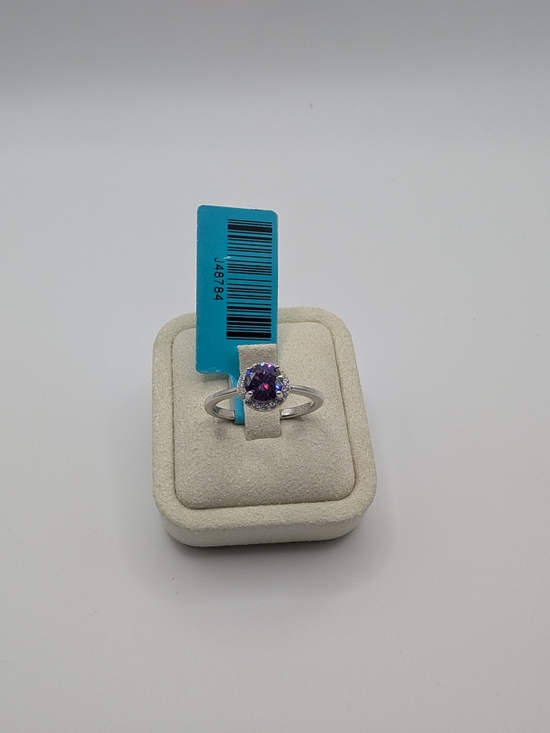 925 Sterling Silver Jewelry - NWT Size 7 Sterling Silver Amethyst CZ Halo Ring 925